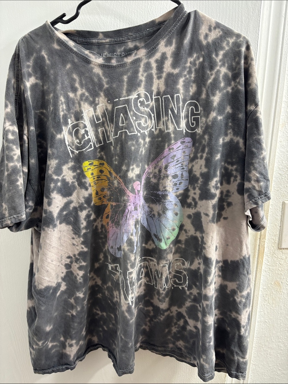 Women’s Tie-Dye Graphic Tee with Rainbow Butterfly - Chasing Dreams